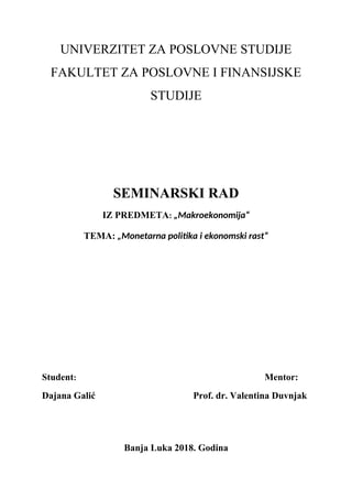 Monetarna politika i ekonomski rast