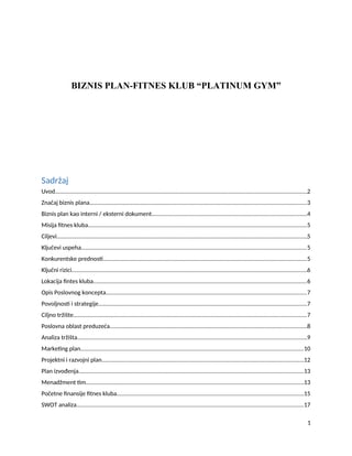 Biznis plan “Platinum Gym”
