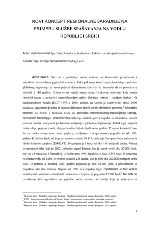 Novi koncept regionalne saradnje na primeru službe spasavanja na vodi u Republici Srbiji