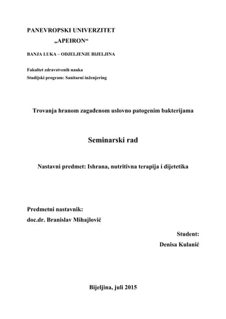 Trovanje hranom uslovno zagađenom patogenim bakterijama