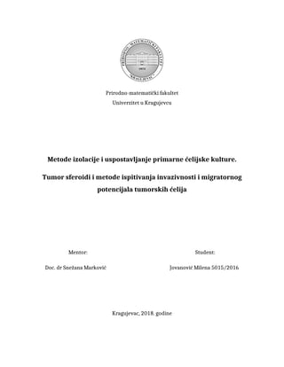 Metode izolacije i uspostavljanje primarne ćelijske kulture