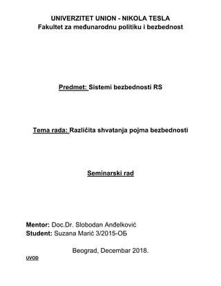 Različita shvatanja pojma bezbednosti