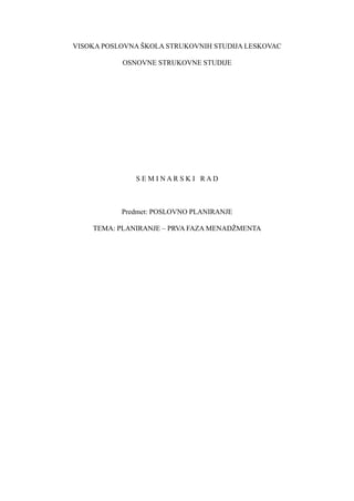 Planiranje – prva faza menadžmenta