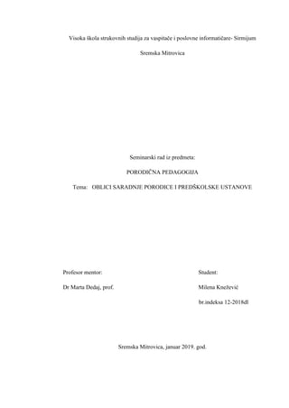 Oblici saradnje porodice i predškolske ustanove