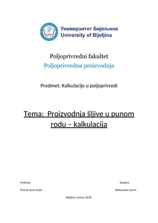 Proizvodnja šljive