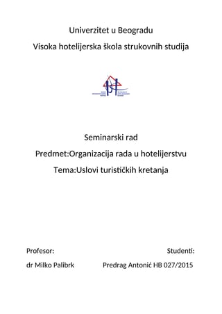 Uslovi turističkih kretanja