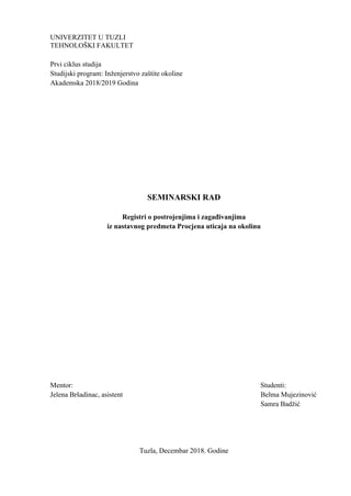 Registri o postrojenjima i zagađivanjima