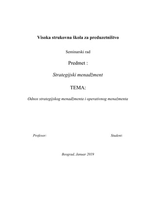 Odnos strategijskog menadžmenta i operativnog menažmenta