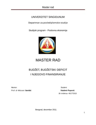 Budžet, budžetski deficit i njegovo finansiranje