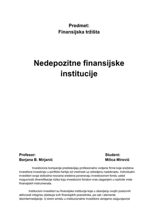 Depozitne institucije kao posrednici na finansijskom tržištu