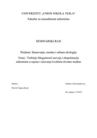 Trebinje mogućnost ekološkog razvoja