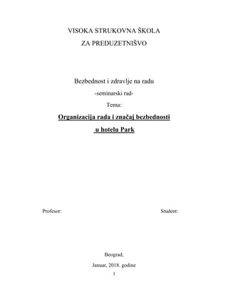 Organizacija rada i značaj bezbednosti  u hotelu Park