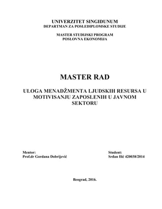 Uloga menadžmenta ljudskih resursa u motivisanju zaposlenih u javnom-sektoru