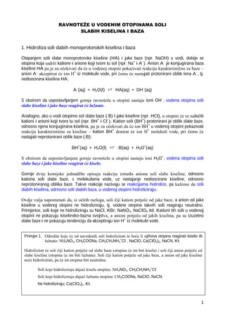 Ravnoteže u vodenim otopinama soli slabih kiselina i baza