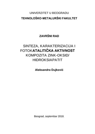 Ssinteza karakterizacija i fotokatalitička aktivnost kompozita zink oksid-hidroksiapatit