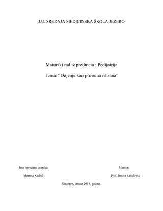 Dojenje kao prirodna ishrana: maturski rad