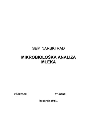 Mikrobiološka analiza mleka