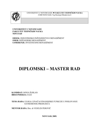 Uloga i značaj finansijske funkcije u poslovanju savremenog preduzeća