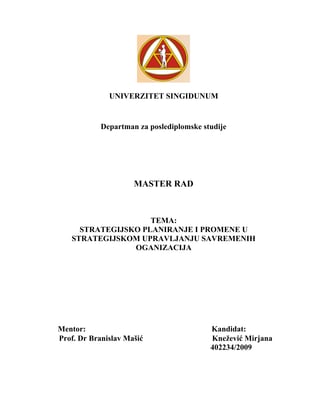 Strategijsko planiranje i promene u strategijskom upravljanju savremenih-oganizacija