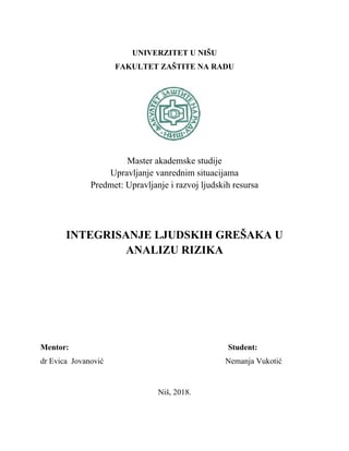 Integrisanje ljudskih resursa u analizu rizika