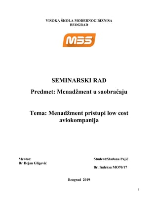Niski troškovi u avio saobraćaju