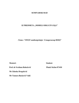Swot analiza: primer crnagoracoop doo