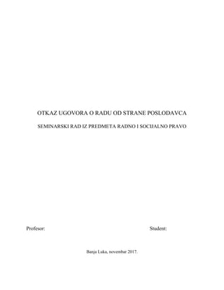 Otkaz ugovora o radu od strane poslodavca