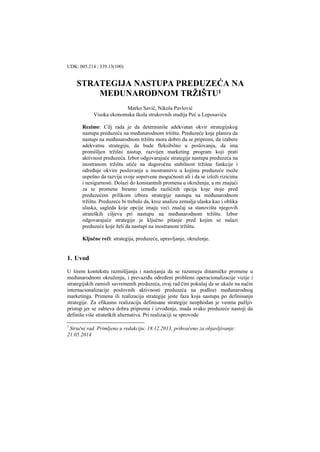 Strategija nastupa preduzeća na međunarodnom tržištu