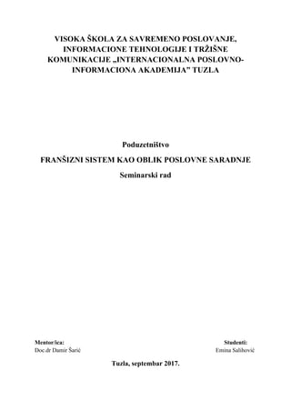 Franšizni sistem kao oblik poslovne saradnje