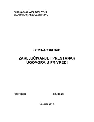 Zaključivanje i prestanak ugovora u privredi