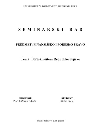 Poreski sitem Republike Srpske