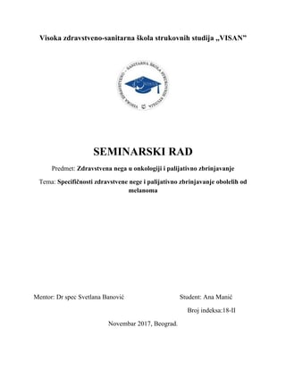 Zdravstvena nega obolelih od melanoma