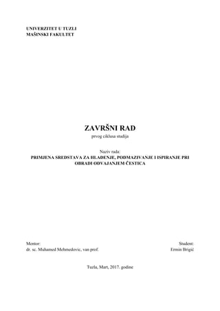 Primena sredstava za hlađenje, podmazivanje i ispiranje pri obradi odvajanjem čestica