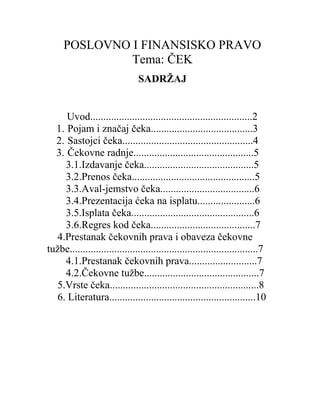 Poslovno i finansijsko pravo: Ček