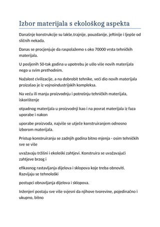 Izbor materijala s ekološkog aspekta