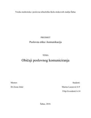 Običaji poslovnog komuniciranja