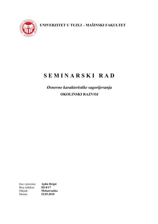 Osnovne karakteristike sagorijevanja