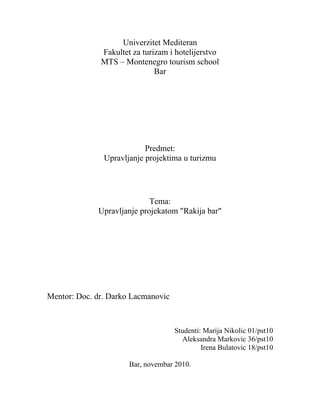 Upravljanje projektom Rakija Bar