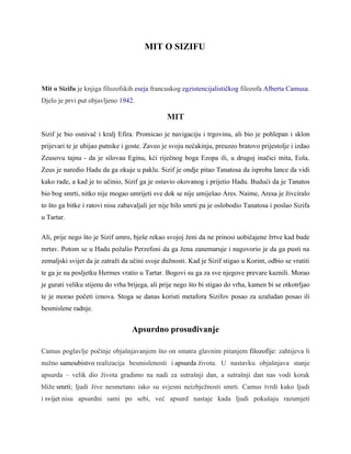 Analiza filozofskog eseja: mit o Sizifu alberta camusa