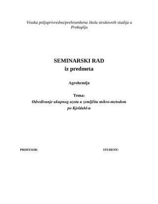 Određivanje ukupnog azota u zemljištu mikro-metodom  po Kjeldahl-u