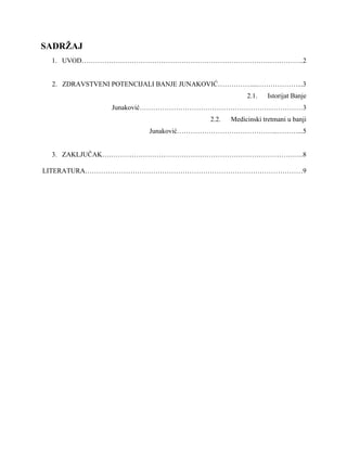 Zdravstveni potencijali banje Junaković