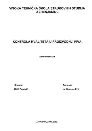 Kontrola kvaliteta u proizvodnji piva