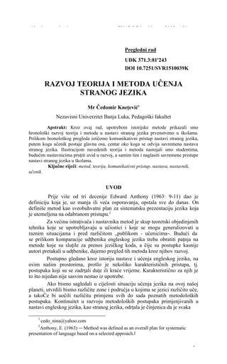 RAZVOJ TEORIJA I METODA UĈENJA STRANOG JEZIKA