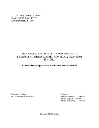 Planiranje, izrada i kontrola Budžeta FBiH