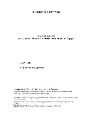 Strateski plan firme Lasta Capljina