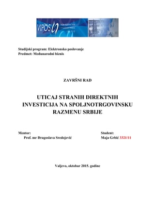 Uticaj stranih direktnih investicija na spoljnotrgovinsku razmenu
