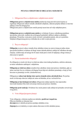 Pitanja i odgovori iz obligacionog prava