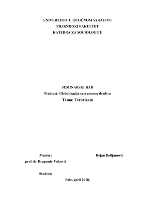 Terorizam: analiza savremenog društva