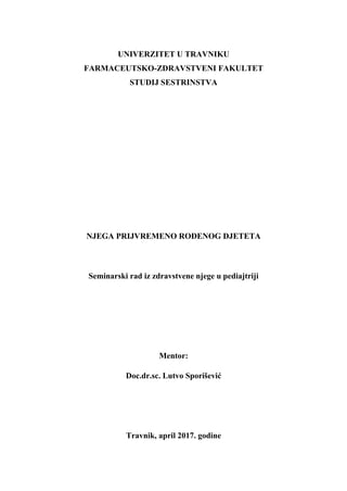 Njega prijevremeno rođenog djeteta