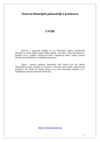 Osnovni finansijski pokazatelji u preduzecu